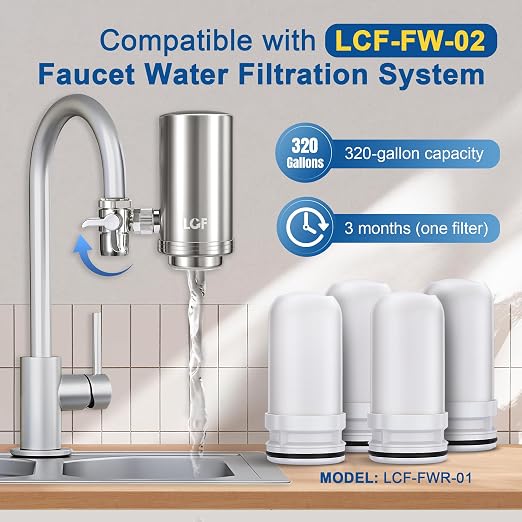 LCF Ceramic Filter Replacement for LCF-FW-02 and Waterdrop WD-FC, 4 Pack | Waterdrop Filter Replacement for WD-FC-01, WD-FC-02, WD-FC-06, Replaces WD-FF-01A & WD-FF-03A, Reduces Chlorine, Bad Taste