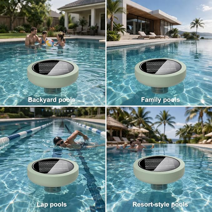 Solar Pool Ionizer for Above Ground, Solar Powered Floating Copper Purifier, Reduce Chlorine 85% Up to 45,000 Gallons, Swimming Pools Water Cleaner for In-ground Pools and Spas (Green)