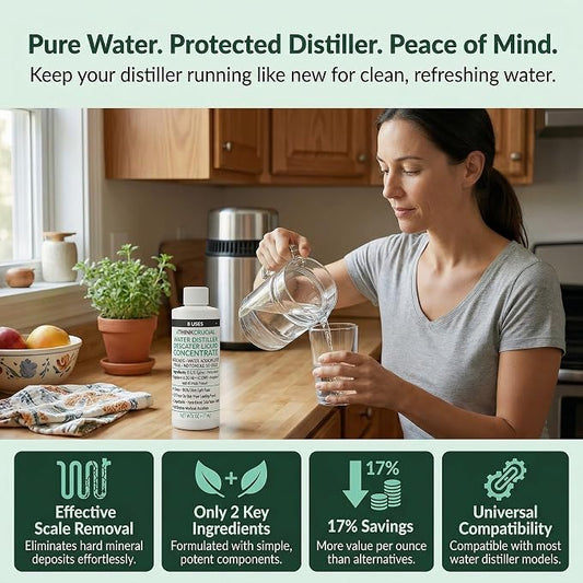 Think Crucial Water Distiller Descaler Liquid — Compatible with H2O Labs, Megahome, Waterwise, VEVOR, Durastill — 16 fl oz