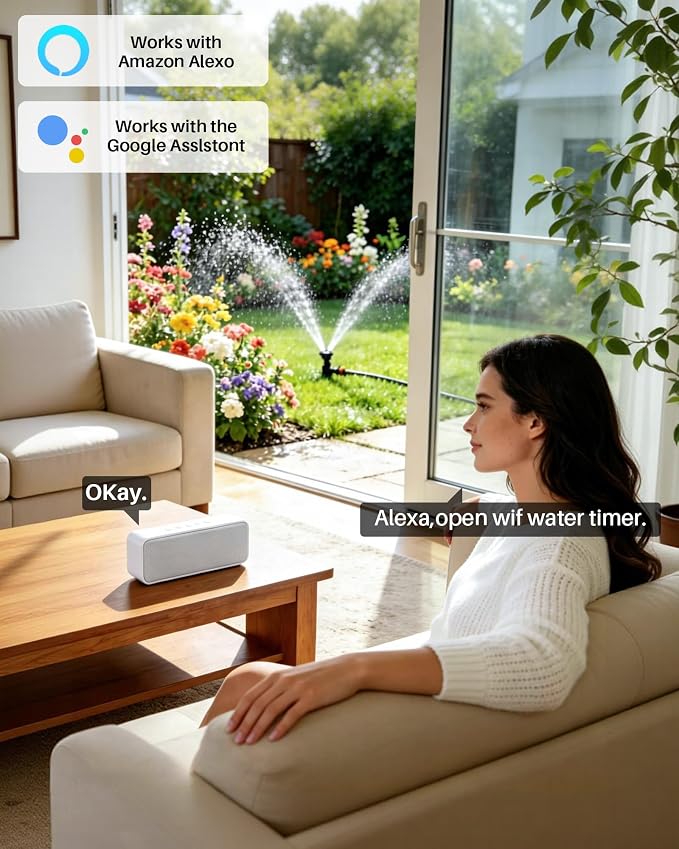 WiFi Water Timer 3 Outlet for Garden Hose, Smart Sprinkler Controller with 984ft RF Range, Smart Lawn Watering System Irrigation Timer, APP/Voice Control, Rain Delay, Manual Irrigation