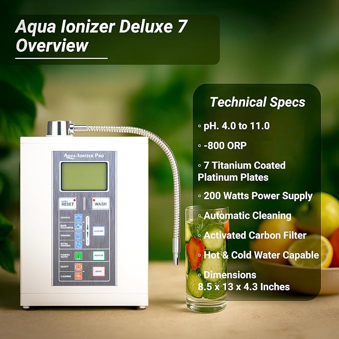 Aqua Ionizer Deluxe 7.0 | Water Ionizer | Alkaline Water Filtration System | Produces pH 4.5-11.0 | Up to -800mV ORP | 4000 Liters Per Filter | 7 Water Settings