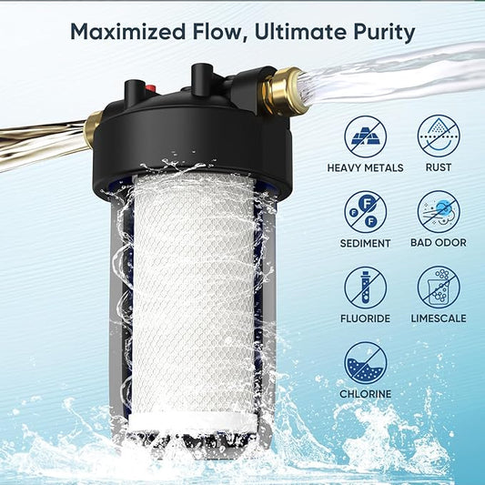4-Stage Whole House Salt-Free Water Softener Alternative, Scale Prevention Water Filter with 3/4" Metal Ports, Compact 25K Gallons Capacity for Chlorine, Iron, Manganese, Sediment, Taste & Odor