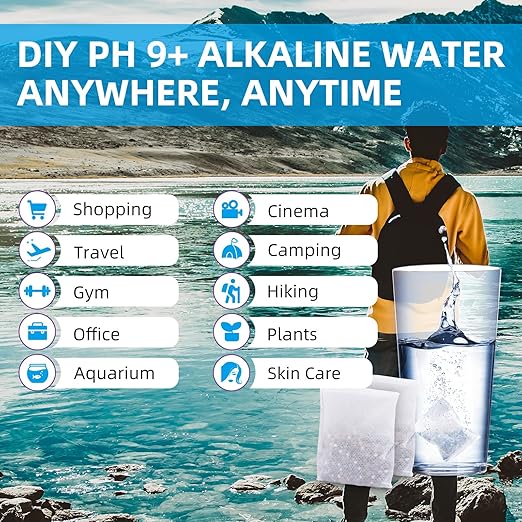 Filterelated Alkaline Water Filter Pouch 30g, Raise pH to 9+, BPA-Free SGS Tested, Portable Water Filter for Home, Camping, Travel, Office, Long-Lasting 105 litres / 28 Gallons(3-Pack)