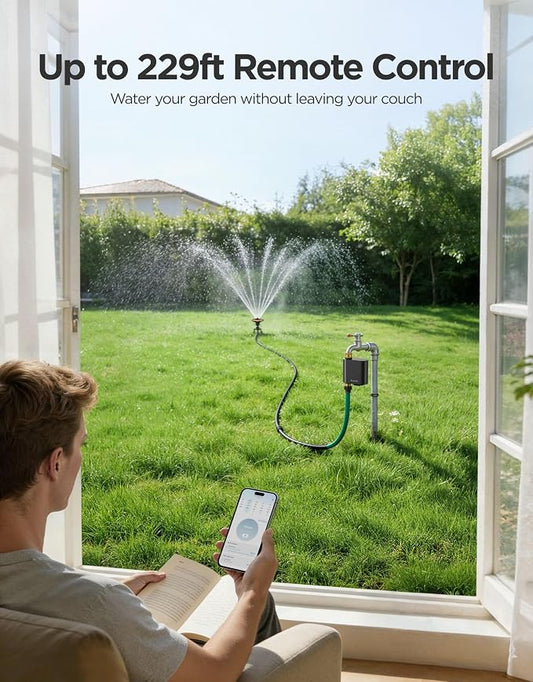 GoveeLife H5901 Bluetooth Smart Sprinkler Timer, Gateway not Included | Remote Control up to 229ft, Brass Inlet & Outlet, 2Yr Battery Life, IP67 Waterproof, for Garden/Lawn/Yard