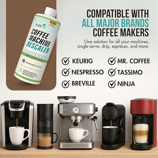 Coffee Machine Descaler (2 Pack) - 20 Uses - Keurig Descaling Solution - Universal Descaler for Keurig, Nespresso, Delonghi, Breville and All Single Use Coffee and Espresso Machines - Made in USA