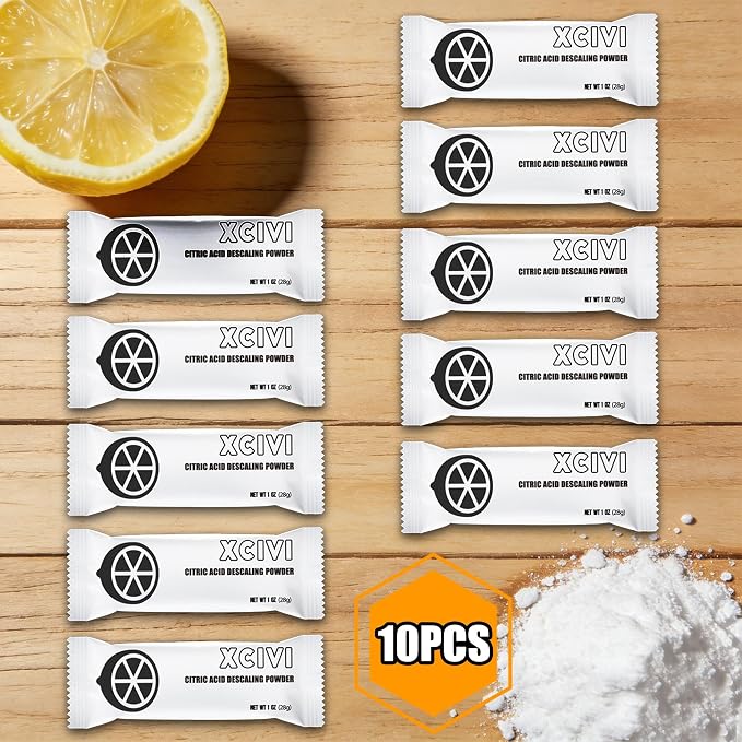 xcivi 10PCS Citric Acid Descaling Powder for Stainless Steel Humidifier | Single 28g Sachet, One-step Clean, Multi-use for Kettle Distiller, Gentle Safe Formula, Cost-effective Sufficient Supply