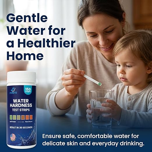 Water Hardness Test Strips – 150 Strips for Home, Well Water & Water Softeners – Instant Results in 30 Seconds – Tests Soft, Hard & Very Hard Water – Perfect for Kitchens, Showers & Appliances