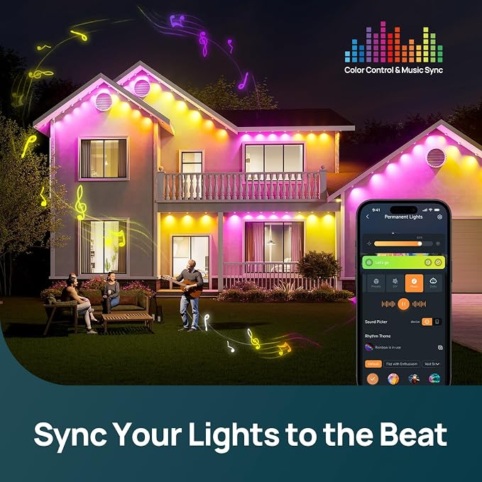 Linkind Permanent Outdoor Lights HP5, 100ft Smart AI RGBTW LED Outdoor Lights for Eave, 85 Scenes Modes, IP67 Waterproof, Works with Alexa,Google Assistant