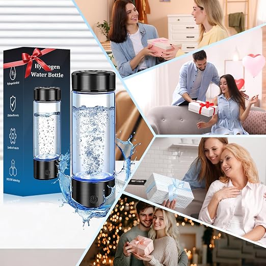Hydrogen Water Bottle – 14oz Portable Hydrogen Water Generator with SPE/PEM Technology Rechargeable Hydrogen Rich Water Ionizer Machine for Home Gym Travel Black