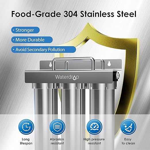 Waterdrop TST-UF 0.01ฮผm Ultra-Filtration Under Sink Water Filter System | Removes 99% of Substances, Chlorine, Bad Taste & Odor, No Drill Required, Stainless Steel Under Sink Water Filtration System