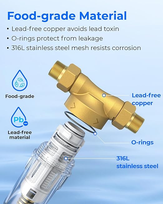 Waterdrop RPFK Spin Down Sediment Filter, 40-50 Micron, BPA Free | Backwash Whole House Water Filter System for Well Water, 1" MNPT + 3/4" FNPT + 3/4" MNPT, Traps Sand