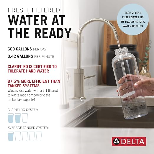 Delta Faucet Clarifi Under Sink Reverse Osmosis Water Filter System with Arctic Stainless Traditional Beverage Dispenser Faucet (Pack of 1)