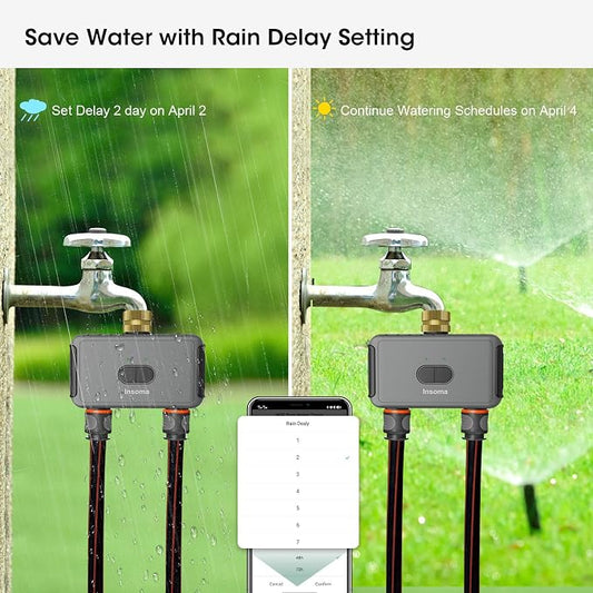 Smart Hose Timer for Garden with Brass Inlet, Water Timer with WiFi Hub, APP & Voice Control, Up to 20 Watering Plans, 2-Zone Sprinkler Drip Irrigation System Controller for Yard Lawn Watering