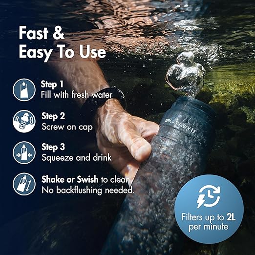 Katadyn BeFree AC 0.7L Filtering Water Bottle in Smoke, Two-Stage Hollow Fiber, Activated Carbon & Soft, Portable Design for Hiking, Cycling, Travel, Commuting & Everyday Hydration
