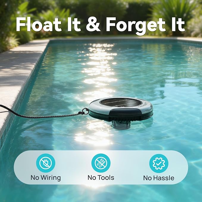 AQUASTRONG Solar Powered Pool Maintenance System with 19.9 oz Copper Anode, High-Efficiency Solar Panel for Above & Inground Swimming Pools up to 50,000 Gal, Compatible with All Pool Types