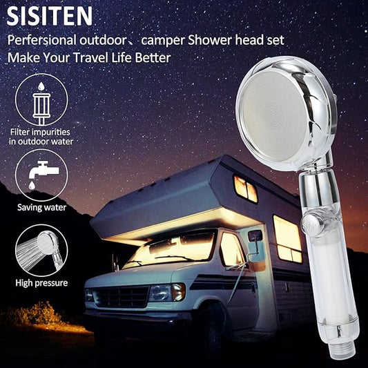 RV handheld shower head with filter for hard water | camper shower head with hose and on off switch | High pressure shower head replacement for Marine、boat、Motor Home