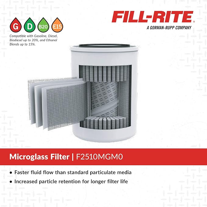 Fill-Rite F2510MGM0 1"-12 UNF 10 Micron Microglass Fuel Filter, Up to 25 GPM, Spin-On Particulate Filter for Fuel Transfer Systems, Removes Dirt, Rust & Contaminants