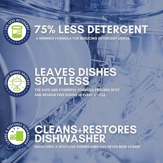 NuvoH2O Dishwasher Detergent Booster – Citrus-Based, Salt-Free Hard Water Scale Protection, Leaves Dishes Spotless, Cleans & Restores Dishwasher, Lasts Up to 3 Months, Made in the USA