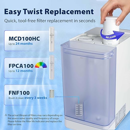 iSpring RCD100HCW Alkaline Hot & Cold Countertop Reverse Osmosis System, White, Remineralization RO Water Filter Dispenser, 9 Temperature & 6 Dispensing Volume Options, TDS & Filter Life Monitor