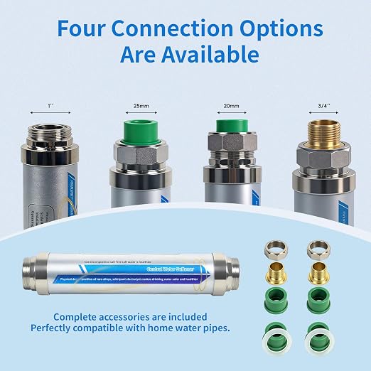 Salt-Free Whole House Water Descaler System, ¾-Inch & 1.2-Inch NPT Interfaces, 87% Descaling Rate, Prevents Limescale in Water Heaters/Pipes/Dishwashers, 10-Year Durability & Maintenance-Free