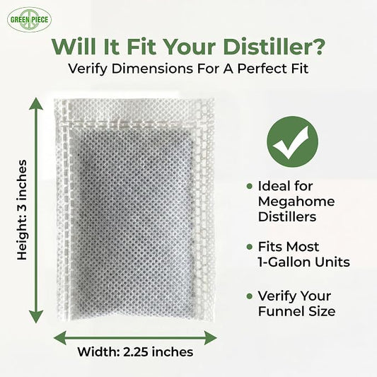 Green Piece® 12 Pack Water Distiller Filters with TDS Meter | Activated Charcoal Carbon Sachets, Made in USA, Compatible with Megahome & Countertop Distillers