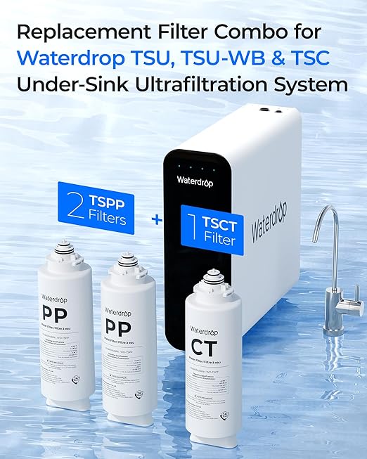 Waterdrop 2TSPP TSCT Undersink Replacement Water Filter, Replacement for Waterdrop TSU & TSU-WB 3-Stage Under Sink Water Filter System