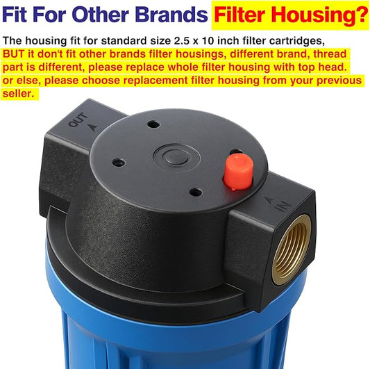 Geekpure 10 Inch Whole House Slim Water Filter Housing - 3/4"NPT Brass Port | with Air Relief Valve Fit for 2.5" x 10" Filters-Blue