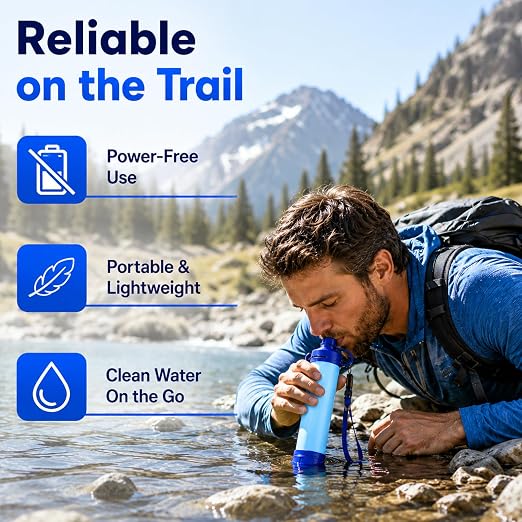 Emergency Water Filter Straw, Portable, Lightweight, for Hiking, Camping, Travel (1PCS)