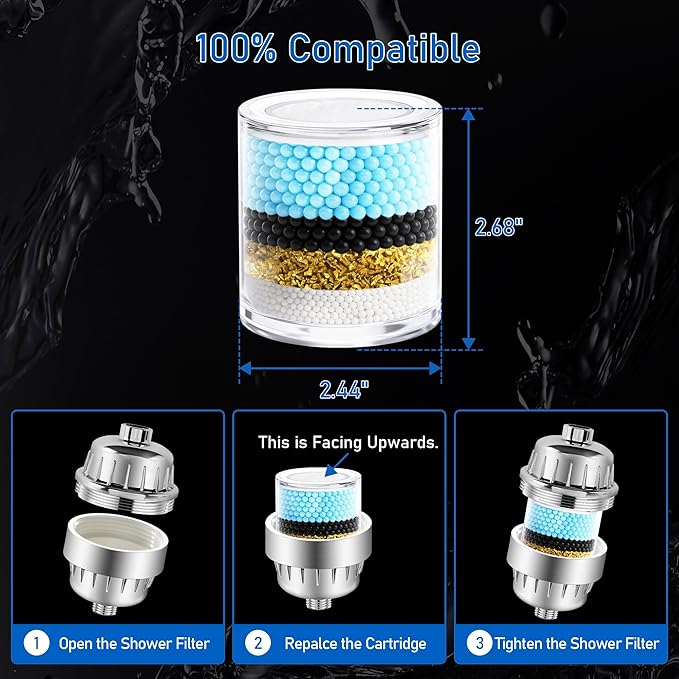 4 Pack Shower Filter Cartridges, Universal High Performance Efficient Replacement Cartridges, to 99% Remove Chlorine, Heavy Metals, etc, Widely Fit for Same Shape Shower Filter (4pcs)