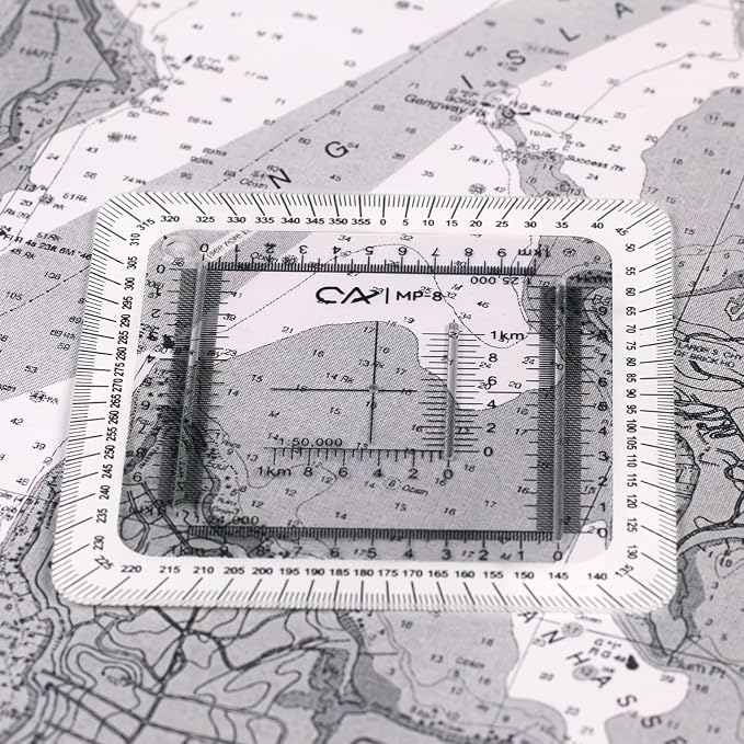 CYA MP-8 Square Military Map Coordinate Scale Protractor - 7x7cm UTM Tool | Square 7x7cm UTM map protractor for 1:24k, 1:25k & 1:50k scales. Features degree compass rose & white edge for navigation.