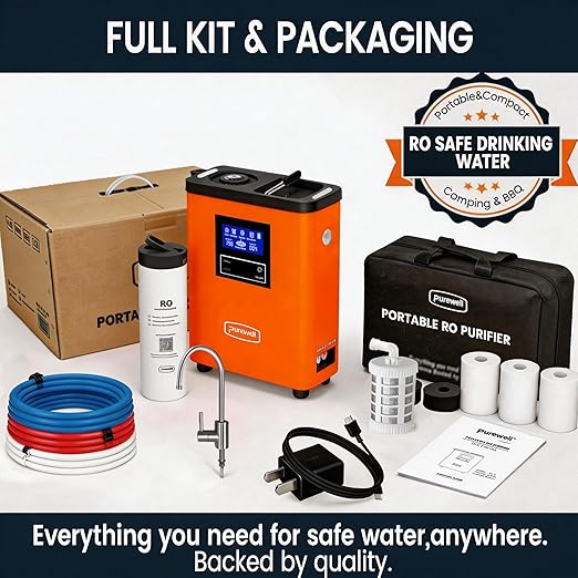 Purewell® K8680 RO Water Purifier System,10-Stage RV Portable Water Filtration Survival with UV,Desalination Rate Reaches 95%,Survival Gear Purification for Drinking,Team Camping,Travel(Orange)