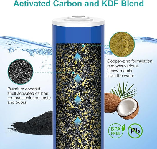 SimPure Whole House Water Filter Cartridges 20" x 4.5" GAC/KDF Carbon and Heavy Metal Filter, For DB20P, WHB20, FG25B-KS, WGB32B-KS, FLTWH2045K, 6 Pack