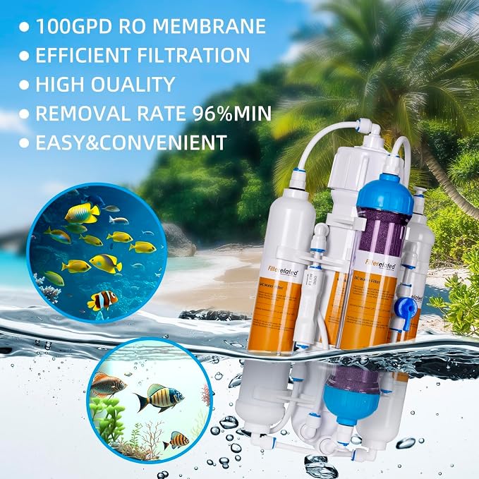 4-Stage Aquarium Reverse Osmosis System with Flushing Valve Portable RO+DI deionized Water Filtration,Colour Changing DI Filter,100 GPD-TDS Close to 0 ppm