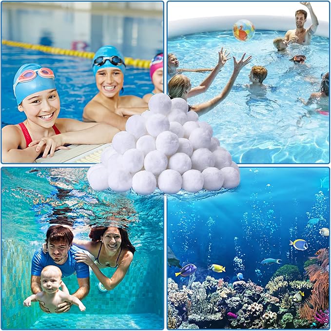 QwayHome 1.54 lbs Pool Filter Balls, Reusable Filter Fiber Balls for Above Ground Pool Sand Pump, Eco-Friendly, Efficient, Clean Water, Equals 55 lbs Filter Sand, White