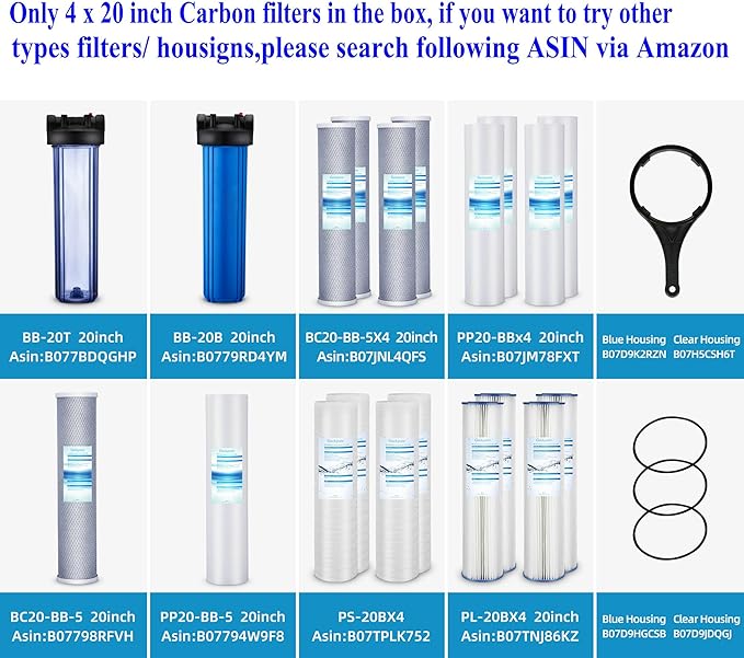Geekpure 20 Inch Carbon Block Water Filter Reduce Chlorine Taste Odors for Whole House Filtration- 4.5 Inch x 20 Inch -5 Micron-Pack 4