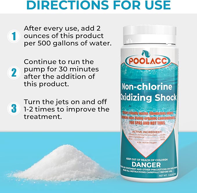 Non-Chlorine Spa Shock for Hot Tub -2.2 lbs×4 Packs, Chlorine-Free Shock Oxidizer Treatment for Hot Tubs, Spas and Swimming Pools, Fast Acting Oxidizing Shock for Crystal Clear Water, 35.2oz×4