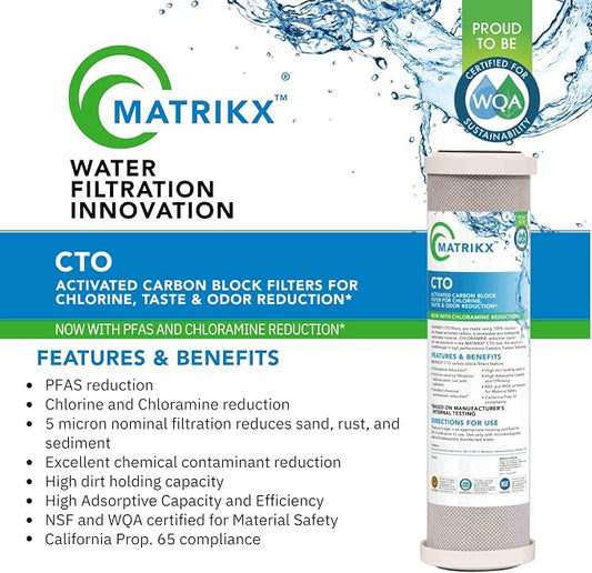 Matrikx 10 inch CTO Carbon Block Filter now with Chloramine Reduction, 2.5 inch x 10 inch, 32-250-10-MATRIKX, Gray