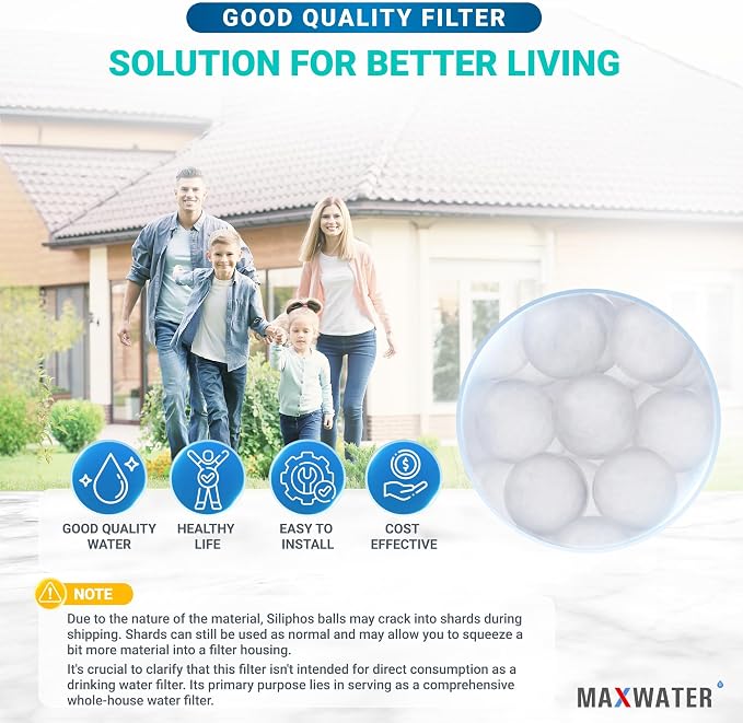 Max Water Siliphos Anti-Scale Filter Media Bag variation (5 LB) compatible with Refillable Phosphate Anti-Scale Water Filters - Good for Scale Prevention, Corrosion Inhibition and Iron Control
