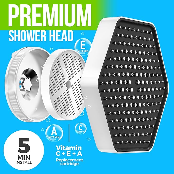 AquaHomeGroup Luxury Filtered Shower Head Set - 20 Stage Filter Reduces Chlorine, Heavy Metals and Sediment - Vitamin C E and A - White
