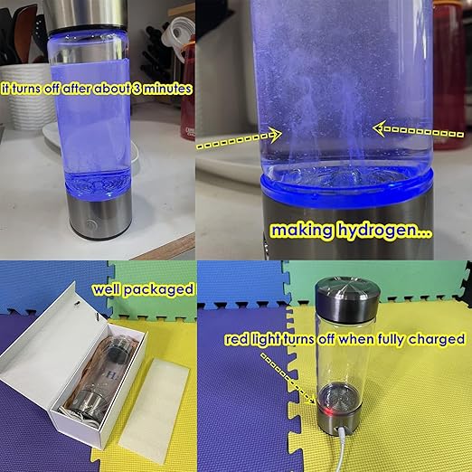 WZ Upgraded Hydrogen Water Generator Bottle, SPE & PEM Technology, Portable Type C Rechargeable Hydrogen Water Ionizer Machine, for Home Office Gift Travel Fitness Daily Drinking, 14OZ