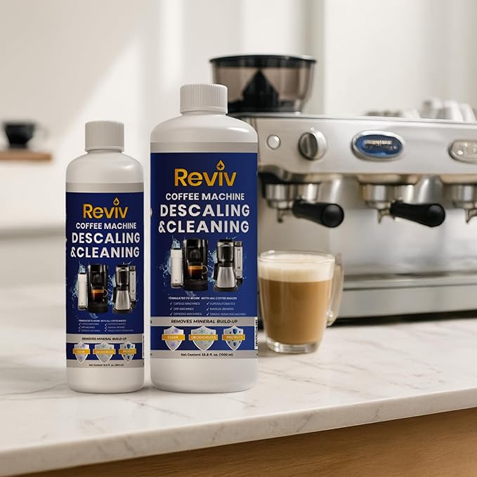 REVIV Coffee Maker Descaling Solution (4 Uses) 16.9 fl oz – Universal Coffee Descaler for Keurig, Nespresso, Breville & Delonghi Machines – Descaler for Multi-Cup & Single Serve Brewers
