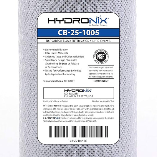 Hydronix HX-CB-25-1005/3 Whole House RO & Drinking Systems NSF Coconut Carbon Block Water Filter 2.5 x 10-5 Micron, 3 Count (Pack of 1), White
