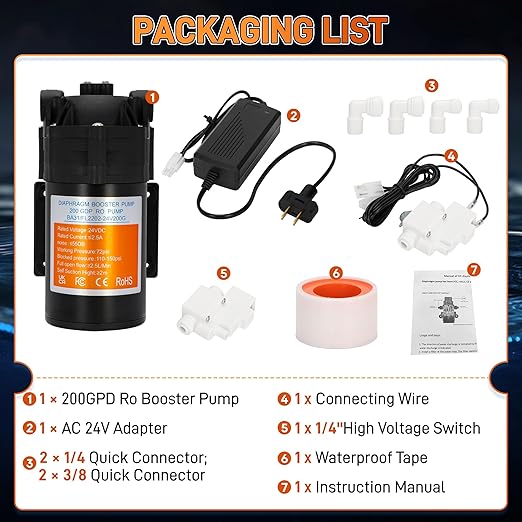 2025 Upgraded Betollo 8800 Booster Pump Kit, Suitable for Household Reverse Osmosis Water Filtration System Standards or Manifolds up to 200 GPD,Bring a High-Voltage Switch
