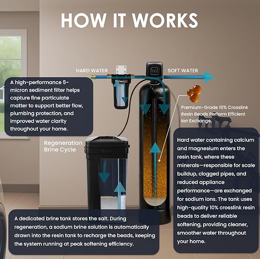 LiquaGen Whole House Salt-Based Water Softener System – Smart Digital Metered Valve with Pre-Loaded 10% Resin, Gravel Bed, Metal Bypass Valve + Sediment Pre-Filter (4-6 Bathrooms)