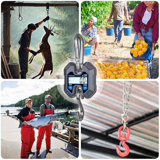 Fuzion Hanging Scale 440lb/200kg, Mini Crane Scale w/Stainless Steel Hook | No Setup Required, Hold/Tare Function, Large Display, Digital Hanging Scales for Weighing Animals, Hays, Fish, Travel Luggage