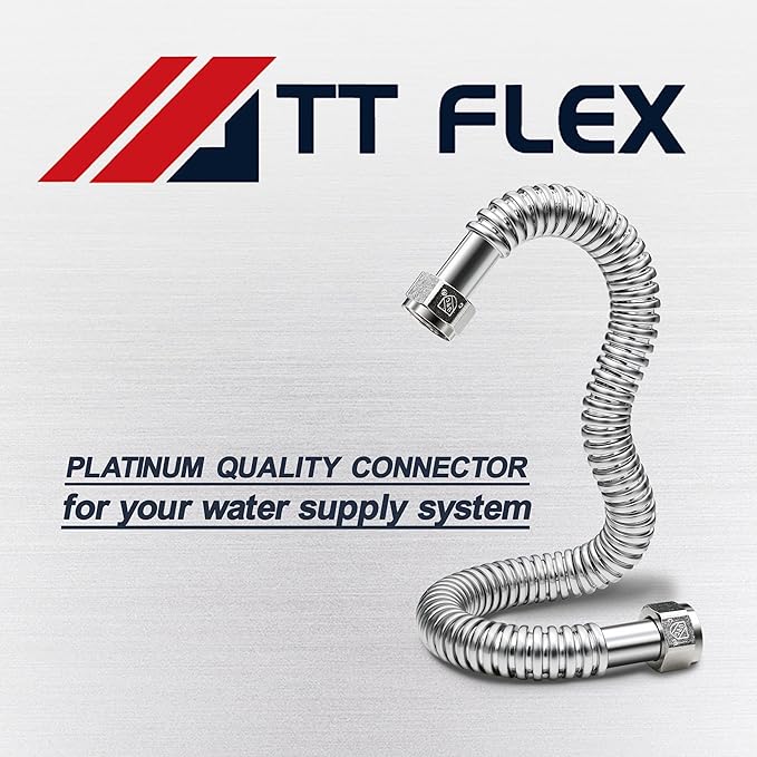 TT FLEX Stainless Steel Corrugated Water Heater Connector Flexible for Water Heater Water Softener,3/4" FIP x 3/4" FIP, 18" Length (2 Pack)