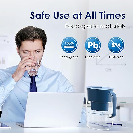 Waterdrop PT-07C Water Filter Pitcher, 10-Cup, NSF Certified, Classic Blue | 200-Gallon Long-Life Filter, Improves Coffee & Tea Taste, Reduces PFOA/PFOS and Chlorine, 5X Longer Filter Life