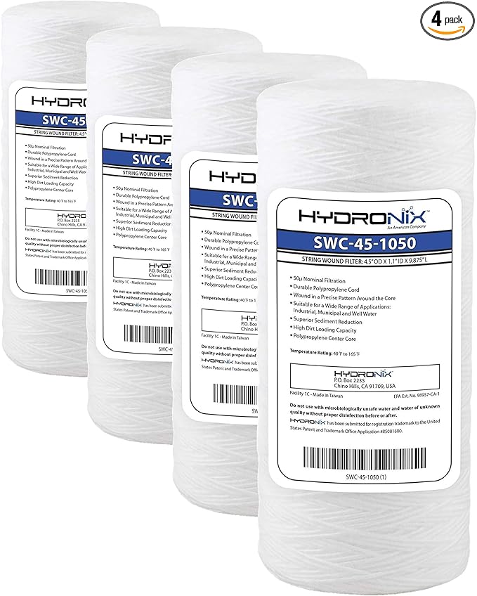 Hydronix HX-SWC-45-1005/3 Universal Whole House Sediment String Wound Water Filter Cartridge 4.5 inch x 10 inch - 5 micron, White (Pack of 12)