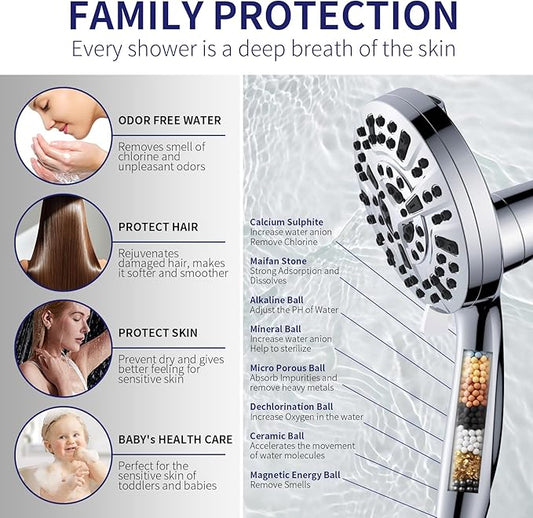 Filtered Shower Head with Handheld - 9 Spray Modes High Pressure Handheld Shower with Filter Spray Combo, Magnetic Shower Heads, With 60-Inch Long Hose