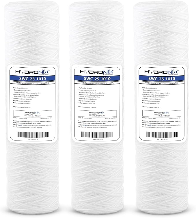 Hydronix HX-SWC-25-1010/3 Universal Whole House String Wound Sediment Water Filter Cartridge 2.5 inch x 10 inch - 10 micron - 3 Pack, White